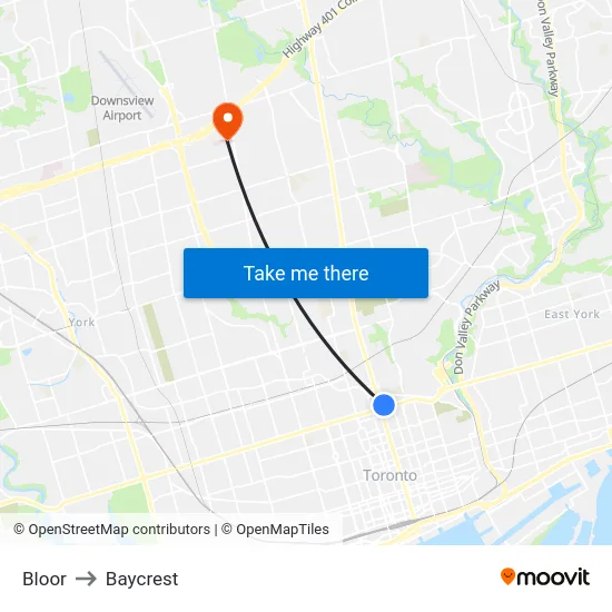 Bloor to Baycrest map