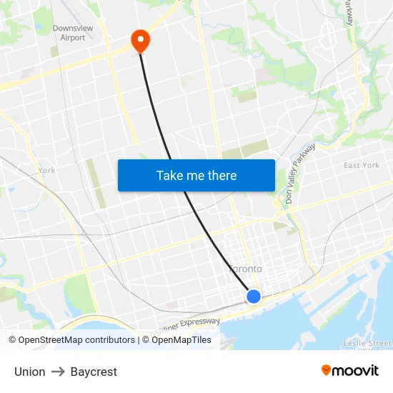 Union to Baycrest map