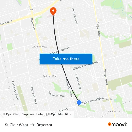 St-Clair West to Baycrest map
