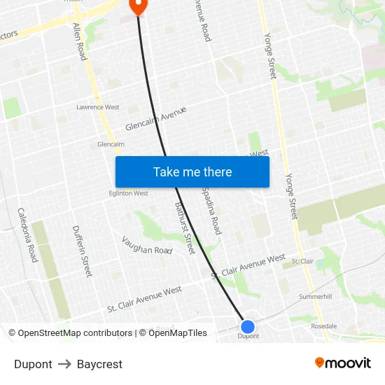 Dupont to Baycrest map