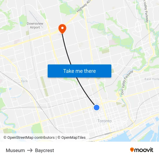 Museum to Baycrest map