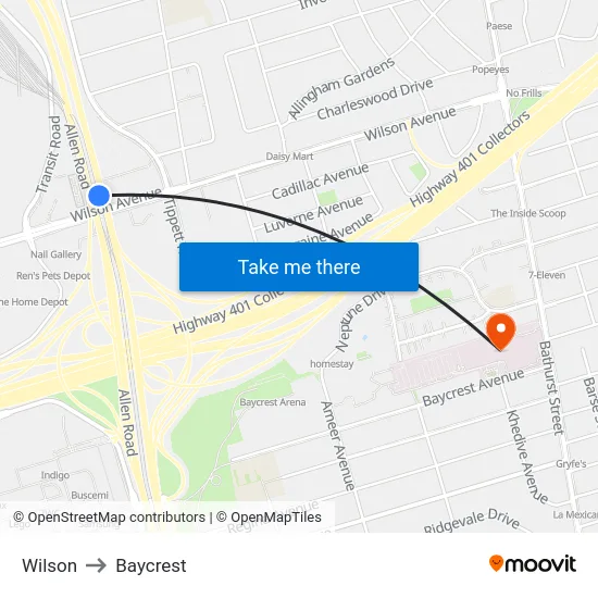 Wilson to Baycrest map