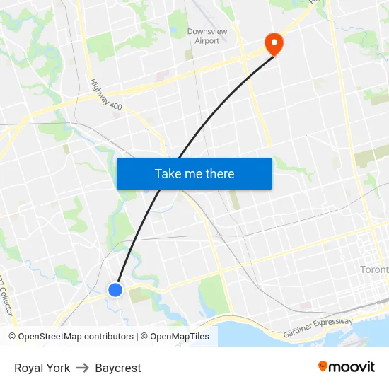 Royal York to Baycrest map