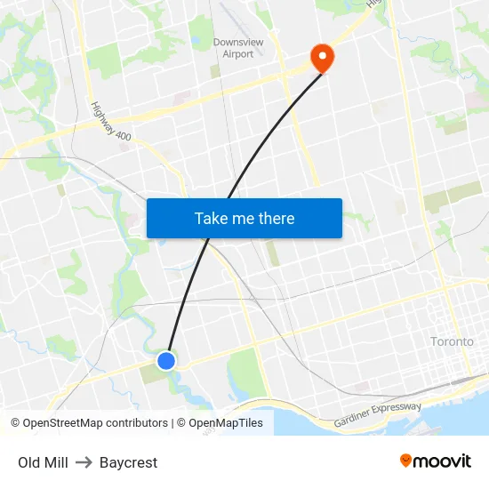 Old Mill to Baycrest map