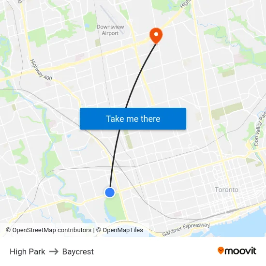 High Park to Baycrest map