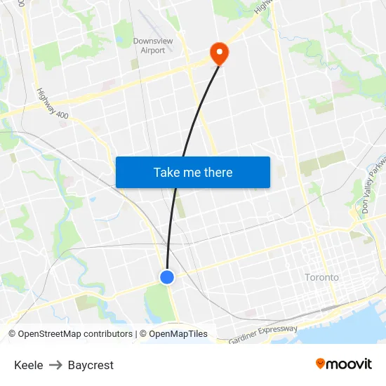 Keele to Baycrest map