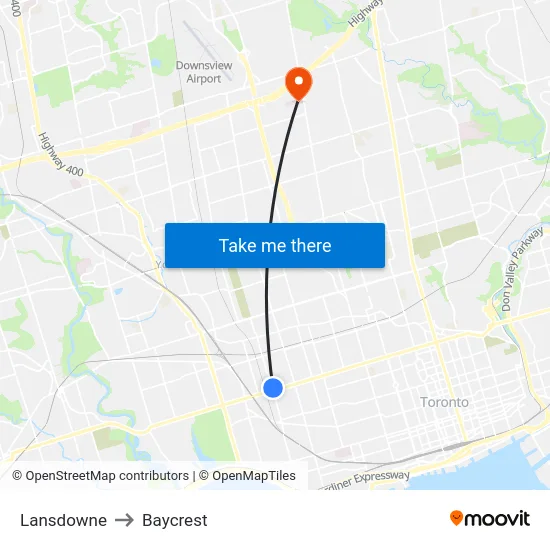 Lansdowne to Baycrest map