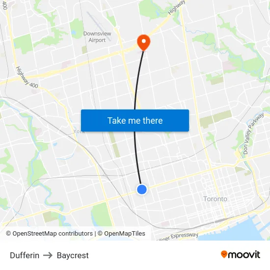 Dufferin to Baycrest map