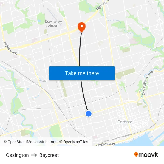 Ossington to Baycrest map
