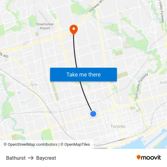 Bathurst to Baycrest map
