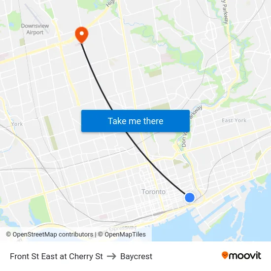 Front St East at Cherry St to Baycrest map