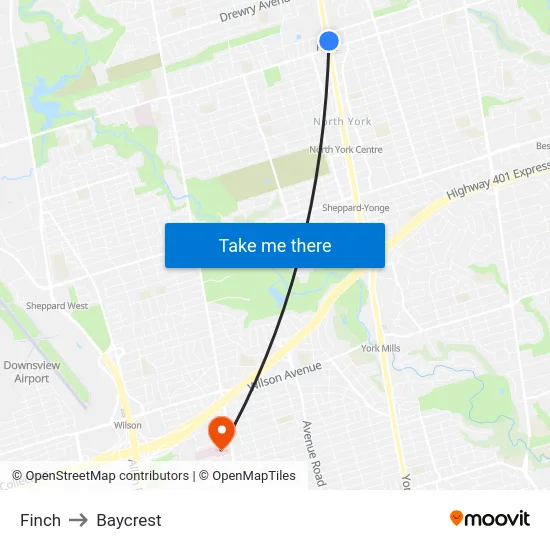 Finch to Baycrest map