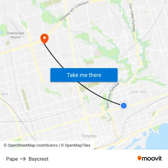Pape to Baycrest map