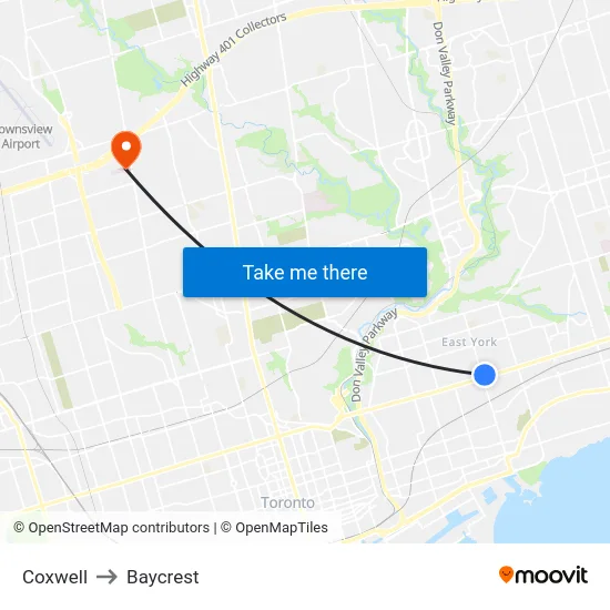 Coxwell to Baycrest map