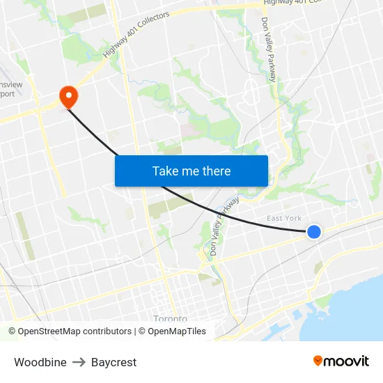 Woodbine to Baycrest map