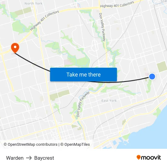 Warden to Baycrest map