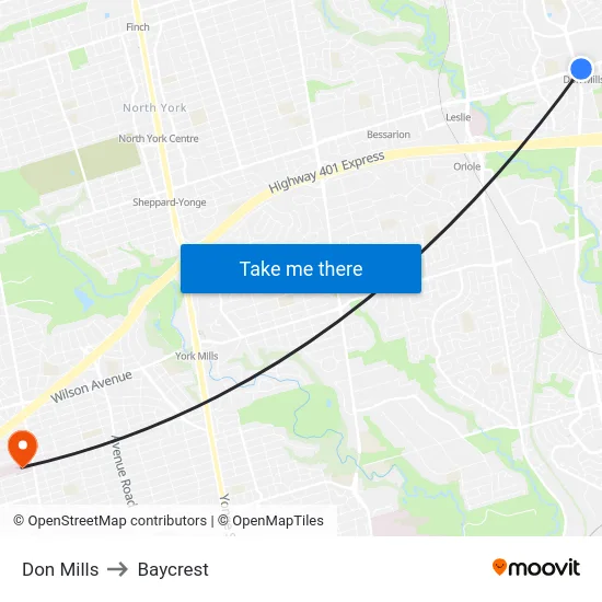 Don Mills to Baycrest map