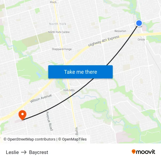 Leslie to Baycrest map