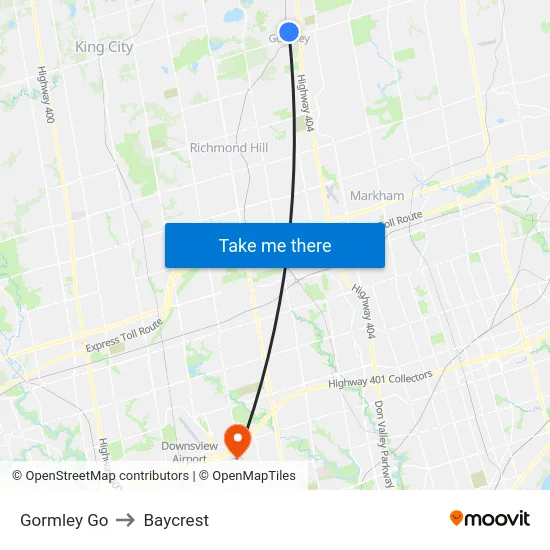 Gormley Go to Baycrest map