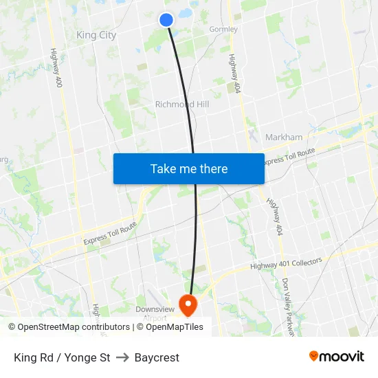 King Rd / Yonge St to Baycrest map