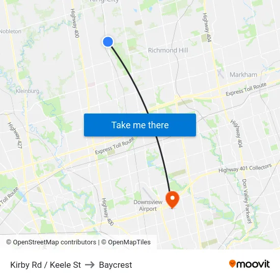Kirby Rd / Keele St to Baycrest map