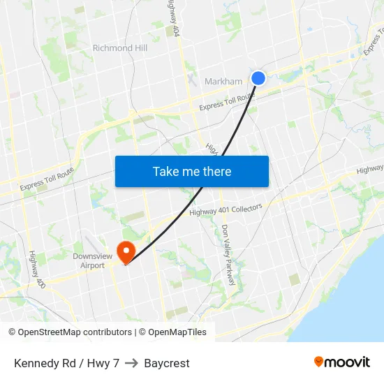 Kennedy Rd / Hwy 7 to Baycrest map