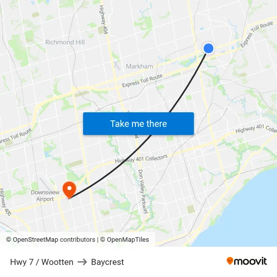 Hwy 7 / Wootten to Baycrest map