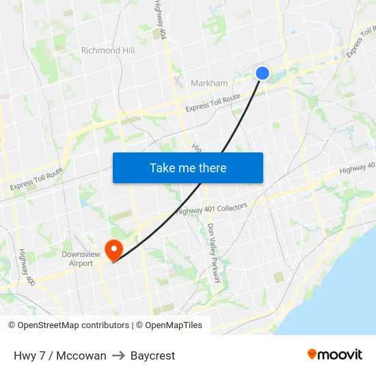 Hwy 7 / Mccowan to Baycrest map