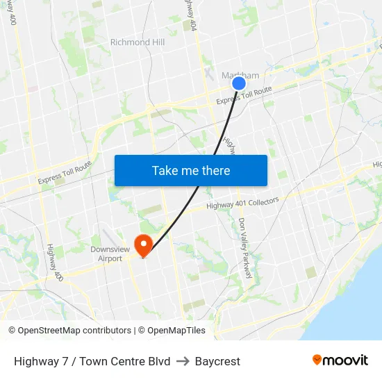 Highway 7 / Town Centre Blvd to Baycrest map