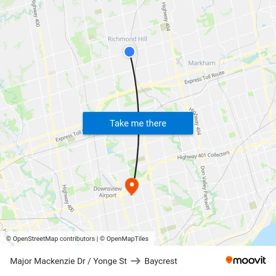 Major Mackenzie Dr / Yonge St to Baycrest map