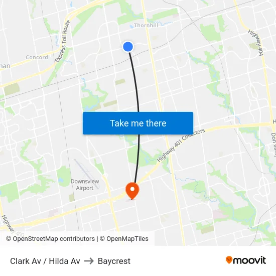 Clark Av / Hilda Av to Baycrest map