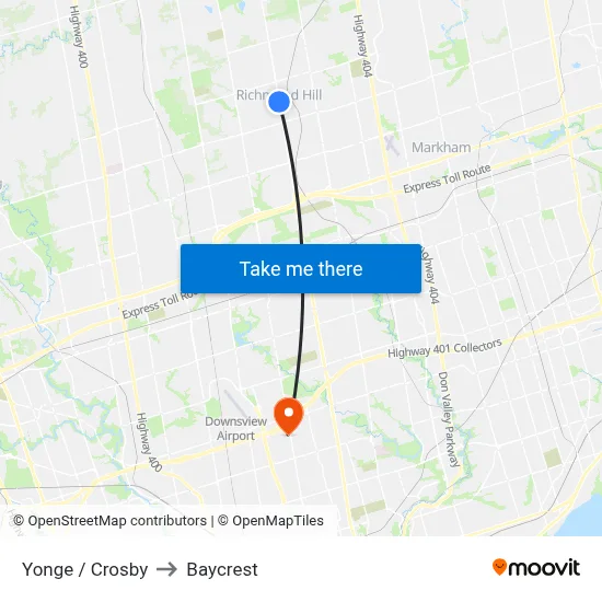 Yonge / Crosby to Baycrest map