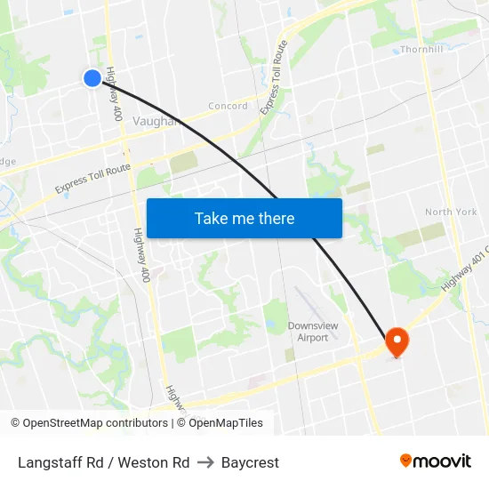 Langstaff Rd / Weston Rd to Baycrest map