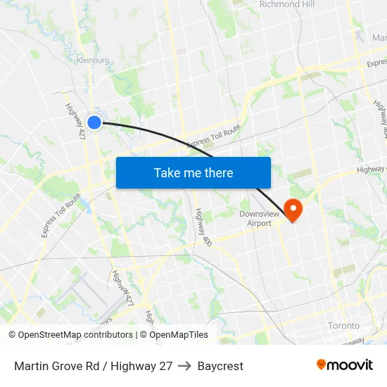 Martin Grove Rd / Highway 27 to Baycrest map