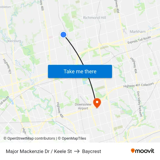 Major Mackenzie Dr / Keele St to Baycrest map