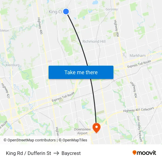 King Rd / Dufferin St to Baycrest map