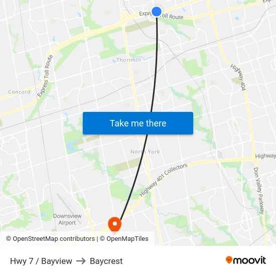 Hwy 7 / Bayview to Baycrest map