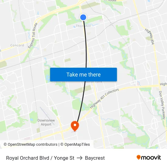 Royal Orchard Blvd / Yonge St to Baycrest map