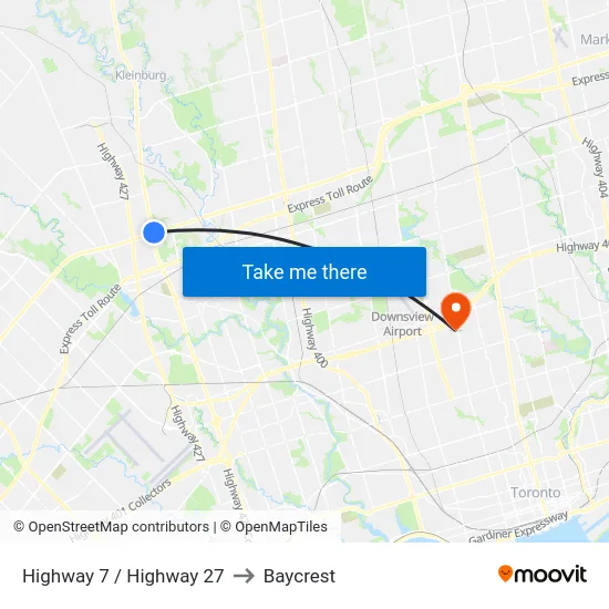 Highway 7 / Highway 27 to Baycrest map