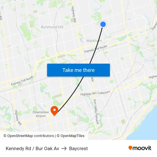 Kennedy Rd / Bur Oak Av to Baycrest map