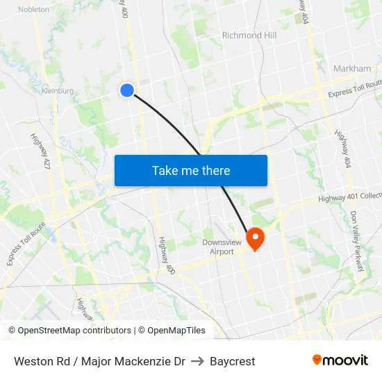 Weston Rd / Major Mackenzie Dr to Baycrest map