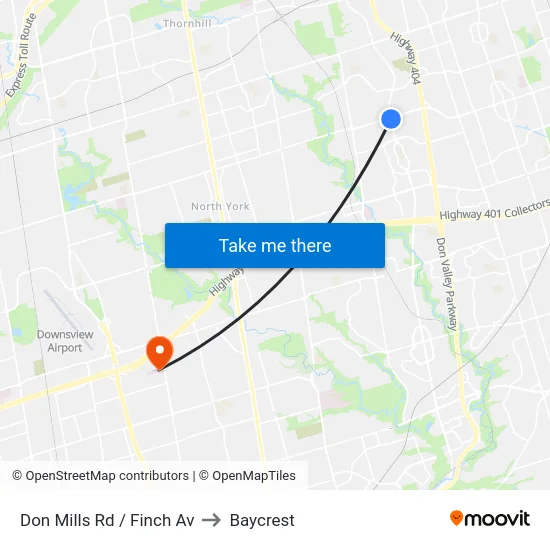 Don Mills Rd / Finch Av to Baycrest map