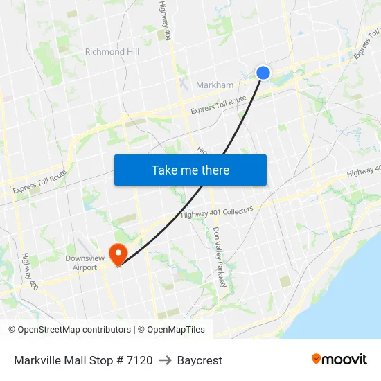 Markville Mall Stop # 7120 to Baycrest map