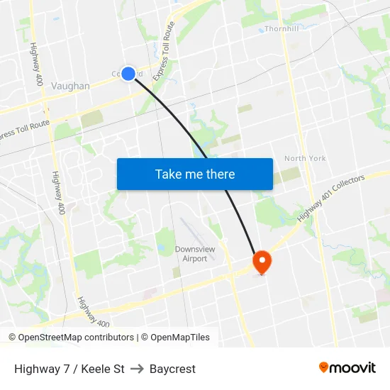 Highway 7 / Keele St to Baycrest map