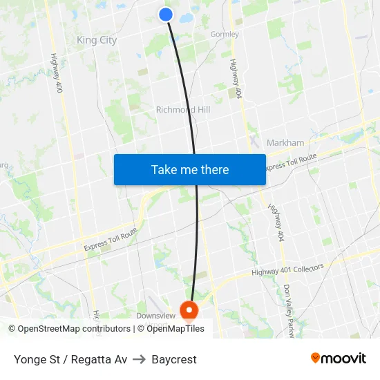 Yonge St / Regatta Av to Baycrest map