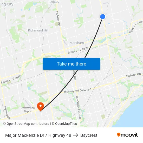 Major Mackenzie Dr / Highway 48 to Baycrest map