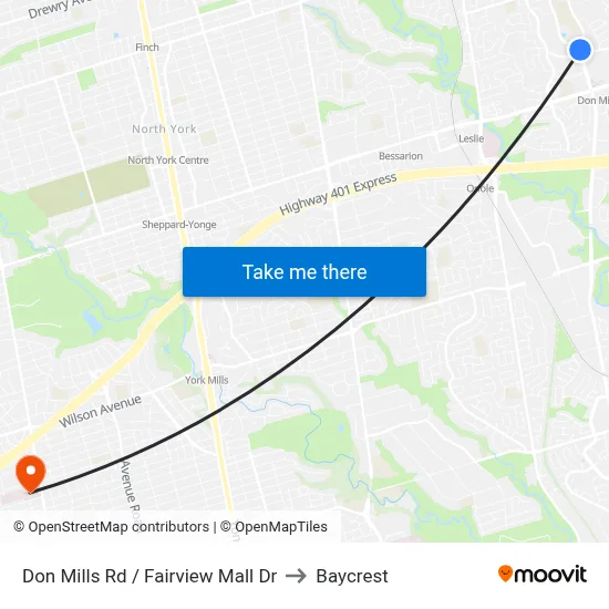 Don Mills Rd / Fairview Mall Dr to Baycrest map