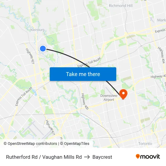 Rutherford Rd / Vaughan Mills Rd to Baycrest map