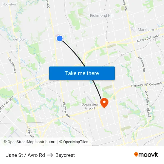 Jane St / Avro Rd to Baycrest map