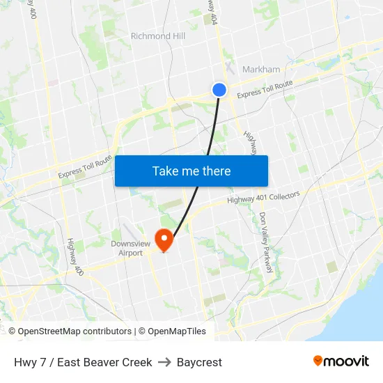 Hwy 7 / East Beaver Creek to Baycrest map